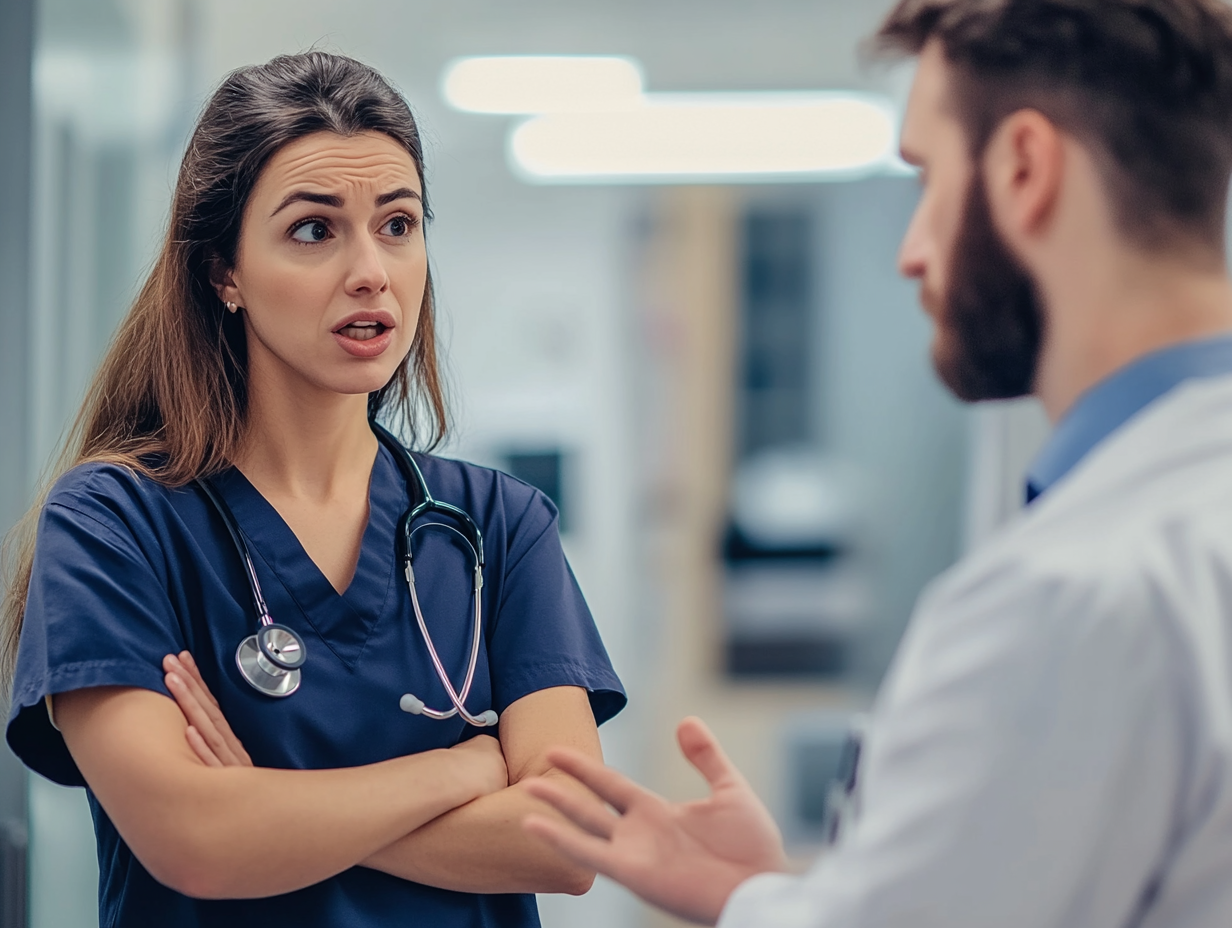Two healthcare professionals navigating a difficult conversation